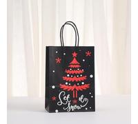 Lot de 2 sacs cadeaux de Noël en papier kraft noir avec poignée (style C) | Sac en papier épais résistant aux déchirures réutilisable pour bonbons, biscuits, petit cadeau, cadeau de vacances