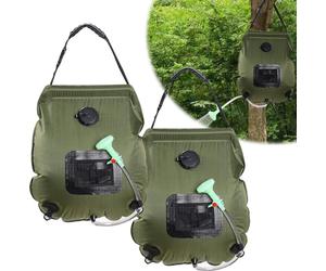 Lot de 2 sacs de douche solaires de camping 20 L, sac à eau pour douche solaire avec douchette à main et tuyau, douche d'extérieur à chauffage solaire pour la randonnée en été