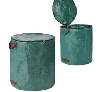 Lot de 2 sacs de jardin avec couvercle 272 l - Pour déchets verts - Pliable avec poignées - Sac à feuilles réutilisable