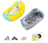 Lot de 2 sacs de lavage pour chaussures - Gris/jaune - 39 cm - Protection de machine à laver pour baskets et chaussures de sport - Design à fermeture éclair, gris et jaune avec des accents turquoise