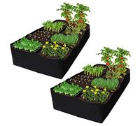 Lot de 2 sacs de plantation rectangulaires - 180 x 90 x 30 cm - Grand sac de plantation surélevé pour le jardin - 8 compartiments - Feutre - Pour plusieurs légumes et fleurs - Noir - 1 mm d'épaisseur