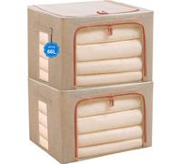 lot de 2 sacs de rangement pour vêtements Grande capacité Organiseur pliable Imperméable à la poussière et à l'humidité Beige 66L