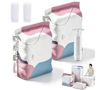 Lot de 2 sacs de rangement sous vide à compression rapide sans pompe en 3 secondes, réutilisables, robustes, résistants à la poussière, organiseur de vêtements secs, idéal pour la maison et les