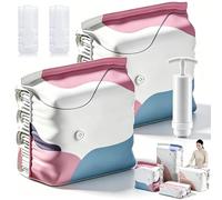 Lot de 2 sacs de rangement sous vide à compression rapide sans pompe en 3 secondes, réutilisables, robustes, résistants à la poussière, organiseur de vêtements secs, idéal pour la maison et les
