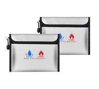 Lot de 2 sacs ignifuges pour documents - 23 x 17,5 cm - Revêtement en silicone - Anti-démangeaisons - Stockage sûr pour argent, documents, bijoux et passeport