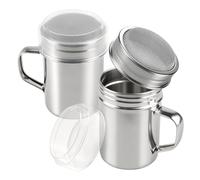 Lot de 2 saupoudreurs à sucre en poudre en acier inoxydable 304 avec poignée et couvercle, saupoudreur à cacao pour cappuccino, sucre en poudre, moulin à sucre en poudre à tourner, tamis à farine à