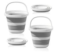 Lot de 2 seaux pliables de 5 l avec poignée pour le nettoyage du camping | Seau de nettoyage portable pliable en plastique - Petit seau à eau pour extérieur, lavage de voiture, pêche