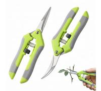 Lot de 2 Sécateurs de Jardin, Sécateur à Lame Courbée et Ciseaux de Jardinage à Lame Droite pour Plantes, Fleurs, Bonsaïs et Branches, Outillage de Jardin Ergonomique, Vert