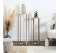 Lot de 2 sellettes rondes en métal et décor travertin - NOVYA