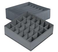 Lot de 2 séparateurs de tiroir pour chaussettes, sous-vêtements, 24 compartiments et 7 compartiments pour ranger chaussettes, mouchoirs, cravates, ceintures (gris foncé)