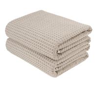 Lot de 2 Serviettes de Bain en Microfibres - sèche Rapidement/ne Peluche Pas - Tissu alvéolé - Beige - 134*73cm cm Label