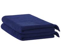 Lot de 2 Serviettes de Bain Luxe en Coton Doux Franges Bleu Marine Atiu
