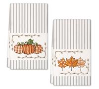 Lot de 2 serviettes de cuisine d'automne en fibre feuille d'érable citrouille torchons de cuisine pour la décoration saisonnière 43 cm x 66 cm (A)