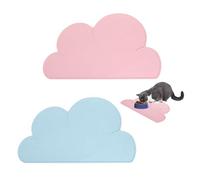 Lot de 2 sets de table en forme de nuage, tapis de table en silicone, tapis d'alimentation pour animaux de compagnie, sets de table isolés, adaptés aux animaux de compagnie (bleu + rose) (47,9 cm x
