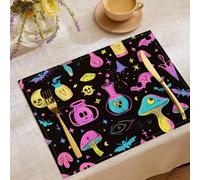 Lot De 2 Sets De Table - Flacon De Potion Champignon Crâne,Gothique - 45 X 30 Cm - Sets De Table De Vacances - Lavables - Décoration pour Cuisine, Fête,Poudre Fluorescente
