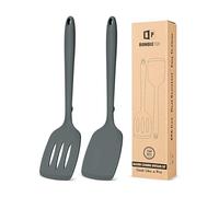 Lot de 2 spatules de cuisine en silicone, anti-adhésives, résistantes à la chaleur, sans BPA, design monobloc, convient pour retourner le poisson, les œufs, le steak, les crêpes (gris)