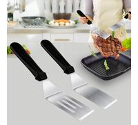 Lot de 2 spatules de service professionnelles en métal pour une utilisation en cuisine, avec poignée résistante à la chaleur, spatule en acier inoxydable de 24 cm, idéale pour les crêpes, les œufs