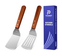 Lot de 2 spatules en métal pour une utilisation en cuisine, grandes spatules en acier inoxydable pour poêle en fonte, manche en bois, wok, grill à dessus plat, spatule, spatule, spatule tournante