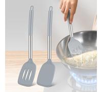 Lot de 2 spatules en silicone - Spatule solide et spatule ajourée avec têtes en silicone résistantes à la chaleur et noyau en acier inoxydable, ustensiles de cuisine anti-rayures pour la cuisine, la