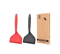 Lot de 2 spatules larges en silicone, pelle à crêpes antiadhésive avec manche court, spatule flexible pour friture, ustensiles de cuisine sans BPA pour œufs, biscuits, omelette, poisson, hamburgers