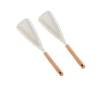 Lot de 2 spatules multifonctions, ustensiles de cuisine, 2 en 1, manche long en bois, silicone mat, cuillère à salade, cuillère de cuisine antiadhésive, spatule multifonctionnelle, blanche