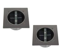 Lot de 2 spots LED solaires modernes encastrables au sol - 4 carrés - En acier inoxydable et verre - Pour l'extérieur