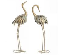 Outsunny Lot de 2 Statues de Jardin Sculpture Héron Métal 91/95cm Or/Bleu | Statues d'Oiseaux, pour Cour, Étang, Terrasse