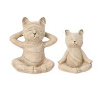 Lot de 2 Statuettes Chats Yoga 20cm Naturel