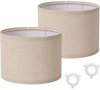 Lot de 2 stores de rechange pour tambour en lin mélangé beige avec raccord | Abat-jour tambour beige, montage nécessaire, 20 cm x 20 cm x 15 cm H, 2 anneaux réducteurs E14 inclus pour lampes de table et