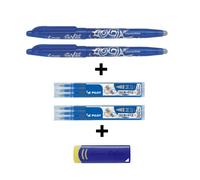 Lot De 2 Stylos Frixion Ball Bleu 0,7mm + 1 Gomme Frixion + 2 Recharges Frixion Ball Bleu 0,7 Mm Pilot
