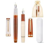 Lot de 2 stylos plume Jinhao 82 Fluo Milk Coffee à pointe fine | Mini poche et bureau, étui en étain mat et pochette. Ligne lisse de 0,5 mm conçue pour un agenda esthétique.