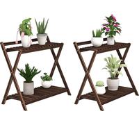 Lot de 2 support plantes intšŠrieur 2 niveaux šŠtagššres š€ plants avec support arriššre 73 x 36 x 64 cm marron