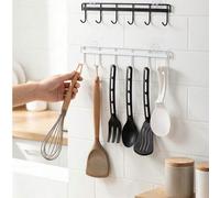 Lot de 2 supports adhésifs pour ustensiles de cuisine avec 6 crochets - Organisateur mural sans perçage Un 2 pièces blanc,B Noir 2 pièces,B noir,Un blancAcier au carbone