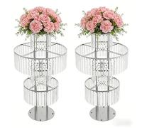Lot de 2 supports de table de mariage en cristal de 110 cm de haut, vase de table de mariage à 5 niveaux, support de fleurs en métal avec cristaux suspendus, décoration ronde pour scène de mariage