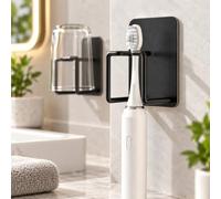 Lot de 2 supports muraux pour brosse à dents, organiseur de salle de bain | Installation sans perçage, cadre en métal, support de rangement de drainage, support peu encombrant pour éviers de salle de