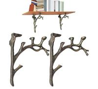 Lot de 2 supports muraux pour étagères - Branche vintage très résistante - En bois - Pour livres, jardinière, balcon, chambre à coucher, coin, salon, cuisine, bureau, garage, bibliothèque