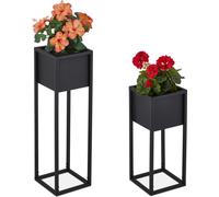 Lot de 2 supports pour fleurs Relaxdays, en métal, 2 tailles, avec pied, pour le salon et le couloir, support angulaire pour pots de fleurs, noir