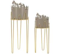 Lot de 2 supports pour vases Flower 27 x 79 x 27 cm, métal doré et gris