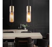Lot de 2 suspensions plafonnier design salon salle à manger verre pendule lumière laiton