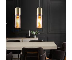 Lot de 2 suspensions plafonnier design salon salle à manger verre pendule lumière laiton