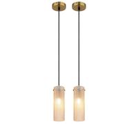 Lot de 2 suspensions pour salon, verre ambré, métal doré, H 120 cm