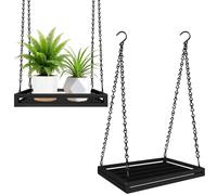 Lot de 2 suspensions, suspensions métalliques de 40 cm, pots de fleurs pour l'intérieur et l'extérieur, avec crochet de fixation au plafond et chaîne de suspension, noir