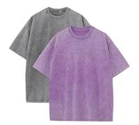 Lot de 2 t-shirts à manches courtes pour homme et femme - Col rond - En coton - Ample et confortable - Décontracté - Classique - Rétro - Sans capuche - Sweat-shirt tendance pour homme et femme