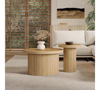 Lot De 2 Table Basse Multifonctionnelle, Double Table Ronde Avec Lattes En Bois Naturel