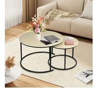 Lot de 2 Table basse ronde-MENGDA-Table d'appoint pour salon-Style moderne-Avec pieds en métal Noir-70×70×45cm