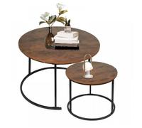 Lot de 2 Table basse ronde-MENGDA-Table d'appoint pour salon-Style moderne-Avec pieds en métal noir-Brun rustique