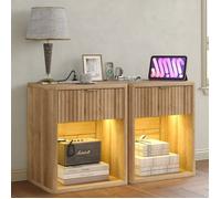 Lot de 2 Table de Chevet 50×40×60cm, avec 2 Ports USB et 2 Prise, LED Réglable, 1 Tiroir, Couleur Bois, Scandinave