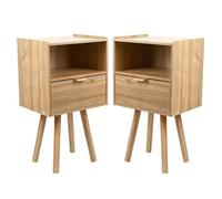 Lot de 2 Table de chevet DHHOZAMZ,Table de nuit en Bois,Pieds en bois massif,1 tiroir et niche de rangement,40x30x66 cm