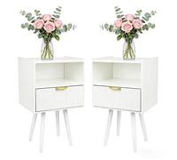 Lot de 2 Table de chevet en Bois DHHOZAMZ,Table de nuit Blanc Scandinave,1 tiroir, Pieds en bois massif,40x30x66 cm