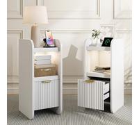 Lot de 2 Table de Chevet Étroite avec Multiprise,Table de Nuit LED(Blanc-4)